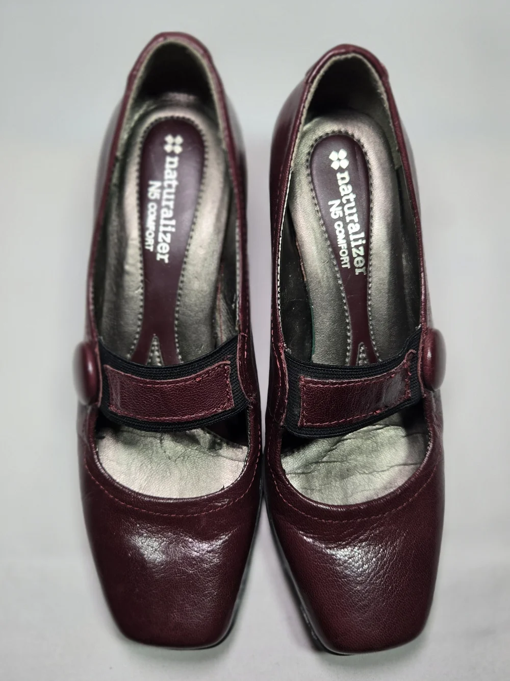 NATURALIZER Gable Mary Jane Shoes Womens 5.5 Burgandy Leather Low Wedge